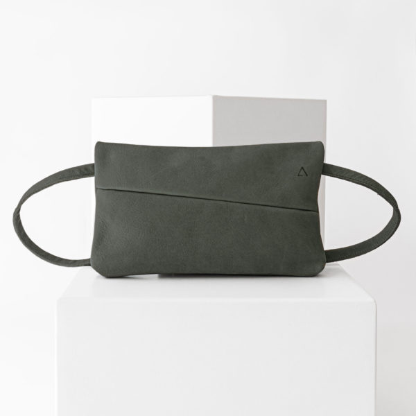3-in-1 bag ISA made of sustainable natural leather in stone gray with subtle logo embossing and adjustable strap