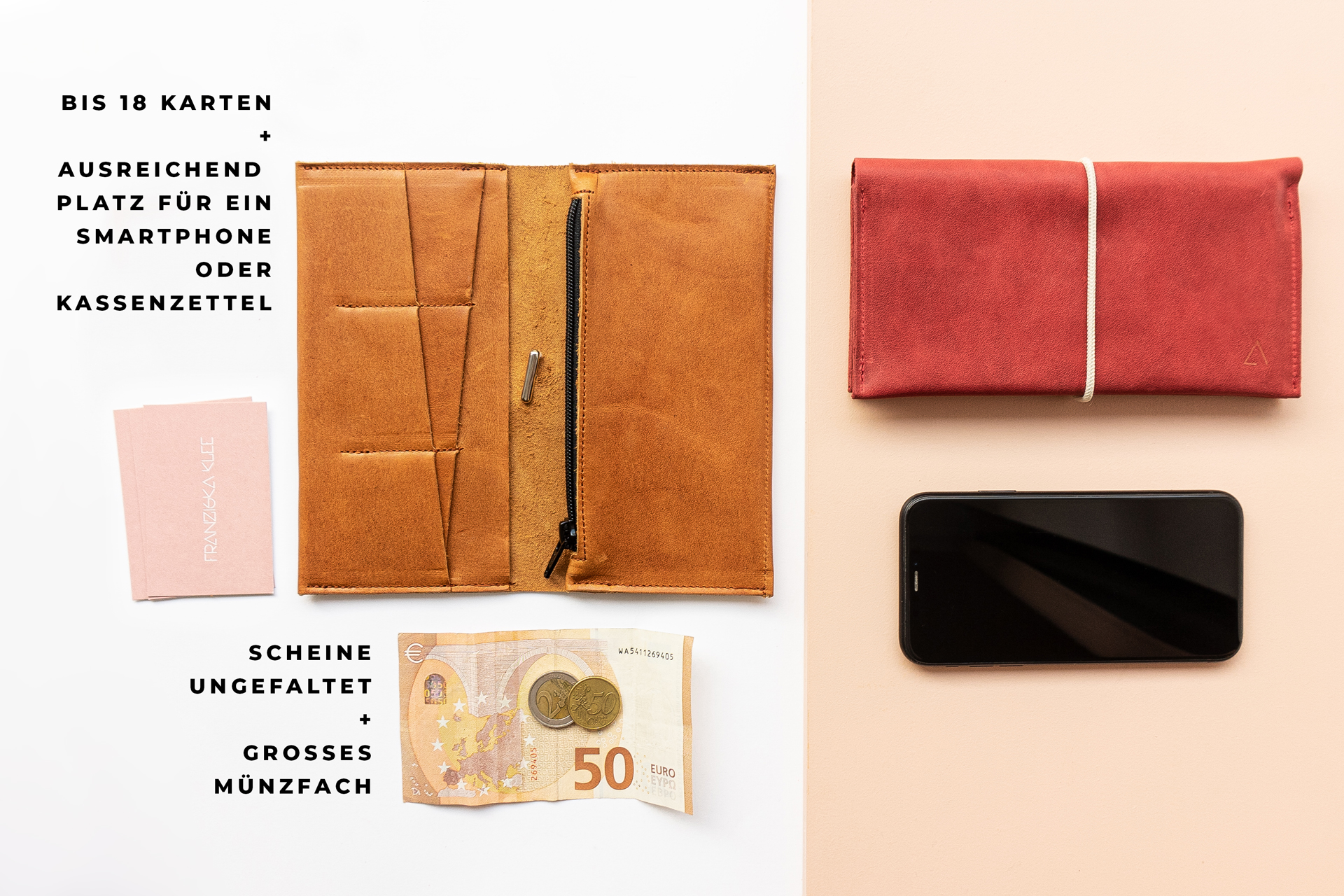 Our OLI LArge wallet can hold up to 18 cards, bills, coins and even your smartphone.