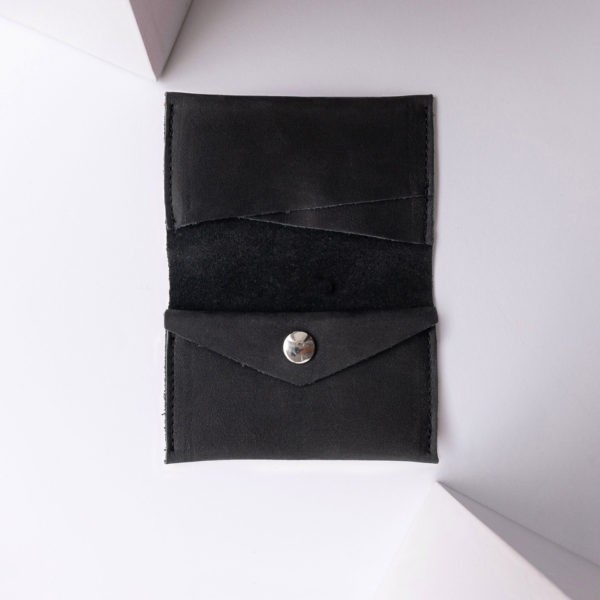 Wallet OLI MIDI made of sustainable natural leather in charcoal unfolded with slip pocket and coin pocket