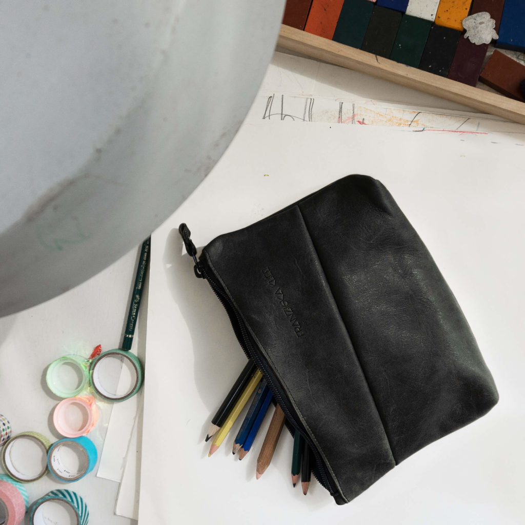 Pouch FRA utensil bag made of sustainable natural leather in black oiled for pens and crafting utensils