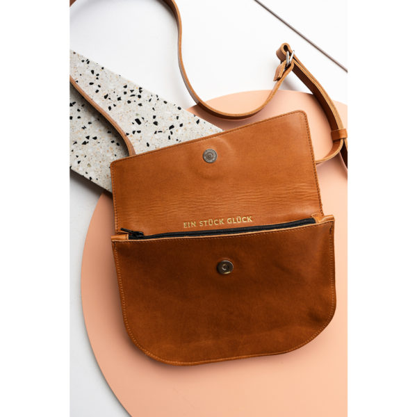Shoulder bag BEA with individual embossing unfolded natural leather in cognac oiled