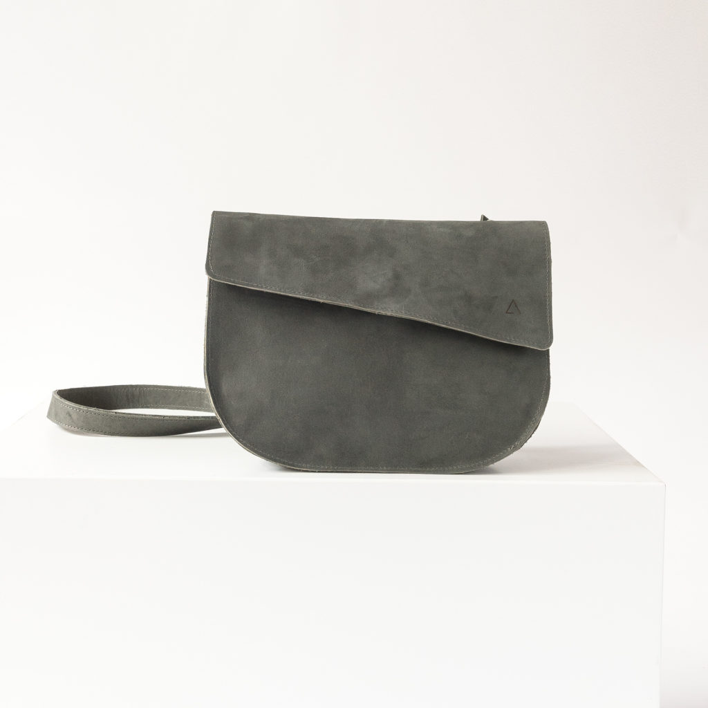 BEA minimalist shoulder bag in sustainable natural leather in stone gray from front