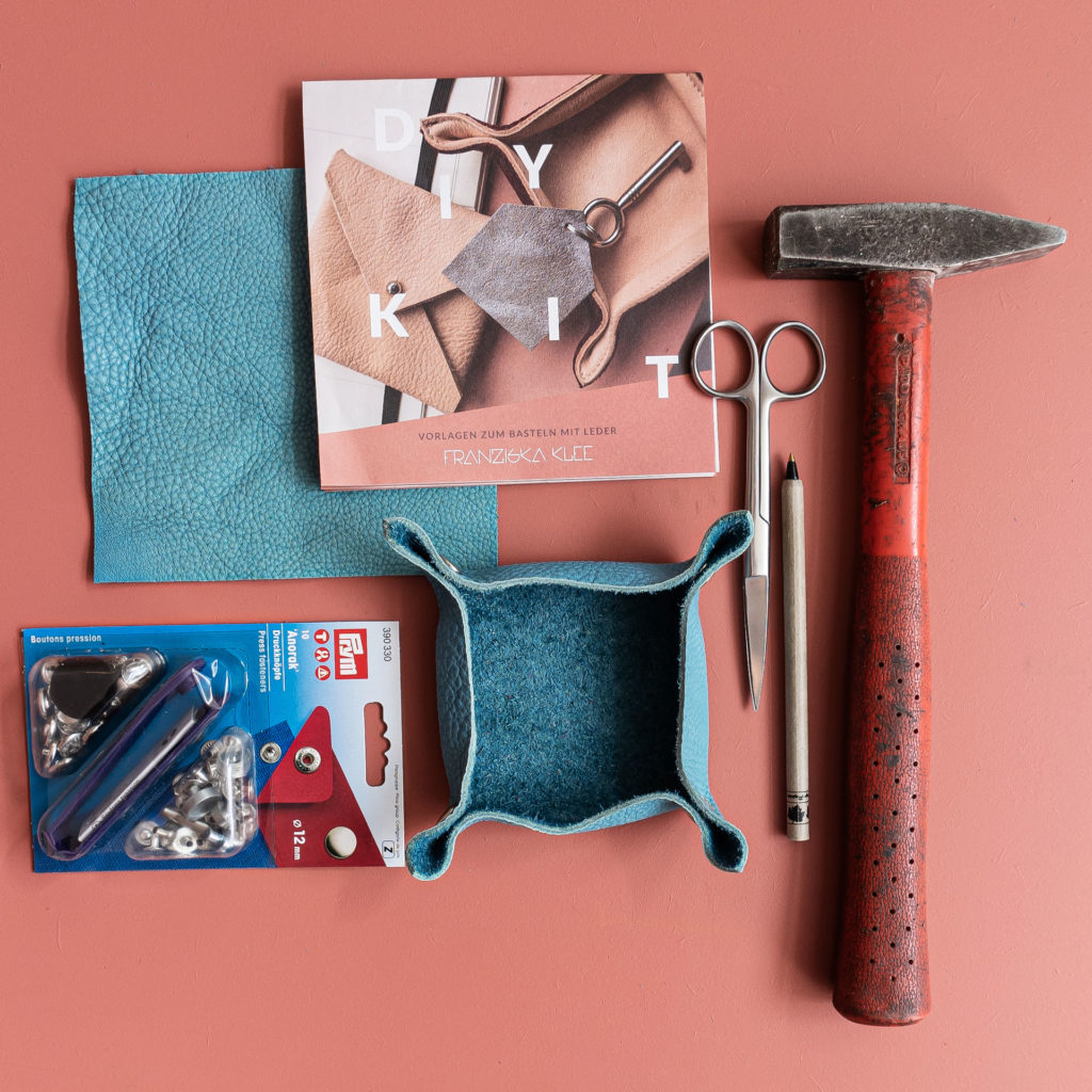 DIY Crafting with Leather Natural Leather Utensil Tray in Light Blue with Accessories